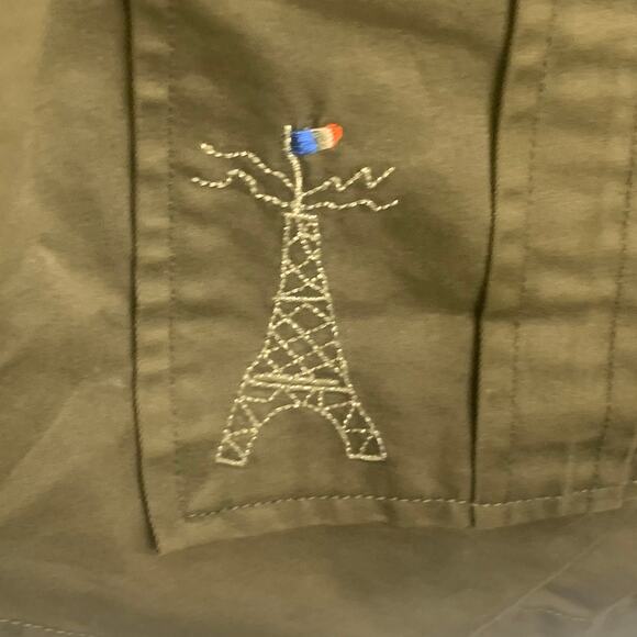 Joie Army Jacket XS Olive Green Hood Embroidered Zip Snap Close Military Womens - Picture 6 of 9